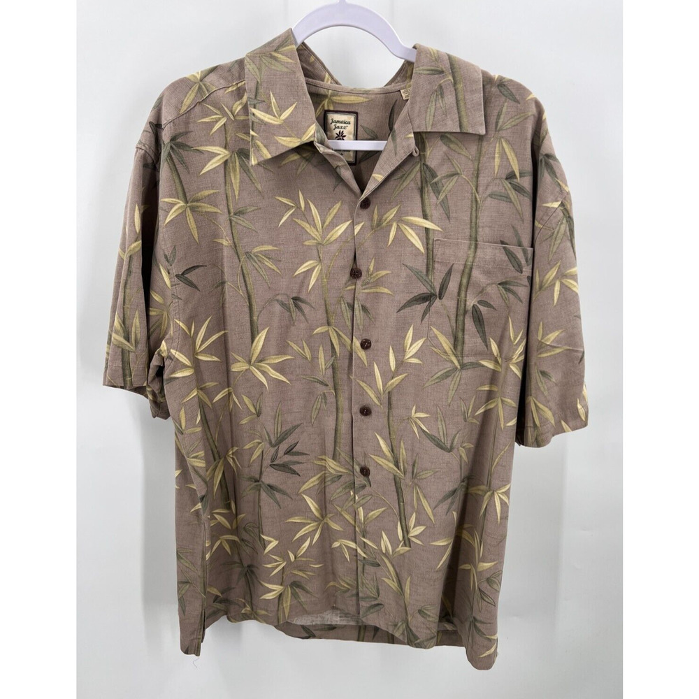 Jamaica Jaxx Men's Size L Large 100% Silk Multicolor Floral Shirt Short Sleeves